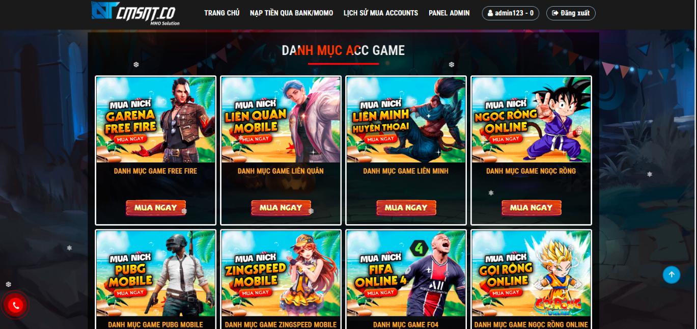 Share mã nguồn bán nick game liên quân, free fire, đủ mọi loại acc
