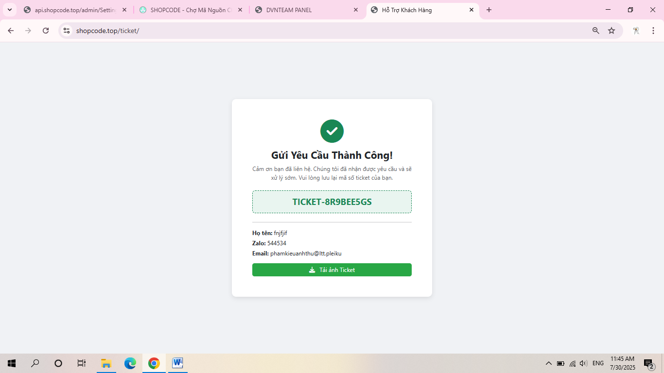 Code tiện ích ticket hỗ trợ cho website cực vip